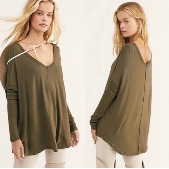 Free People Moonshine Tunic Top Women’s S Color is Army,  Brown Olive Oversized - Picture 1 of 15
